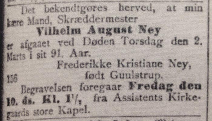 D&oslash;dsannonce for Wilhelm August Ney 1905